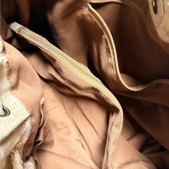 Gold Metallic Genuine Suede Boho Hobo Shoulder Bag w/ Tassels and Woven Leather - Picture 8 of 11